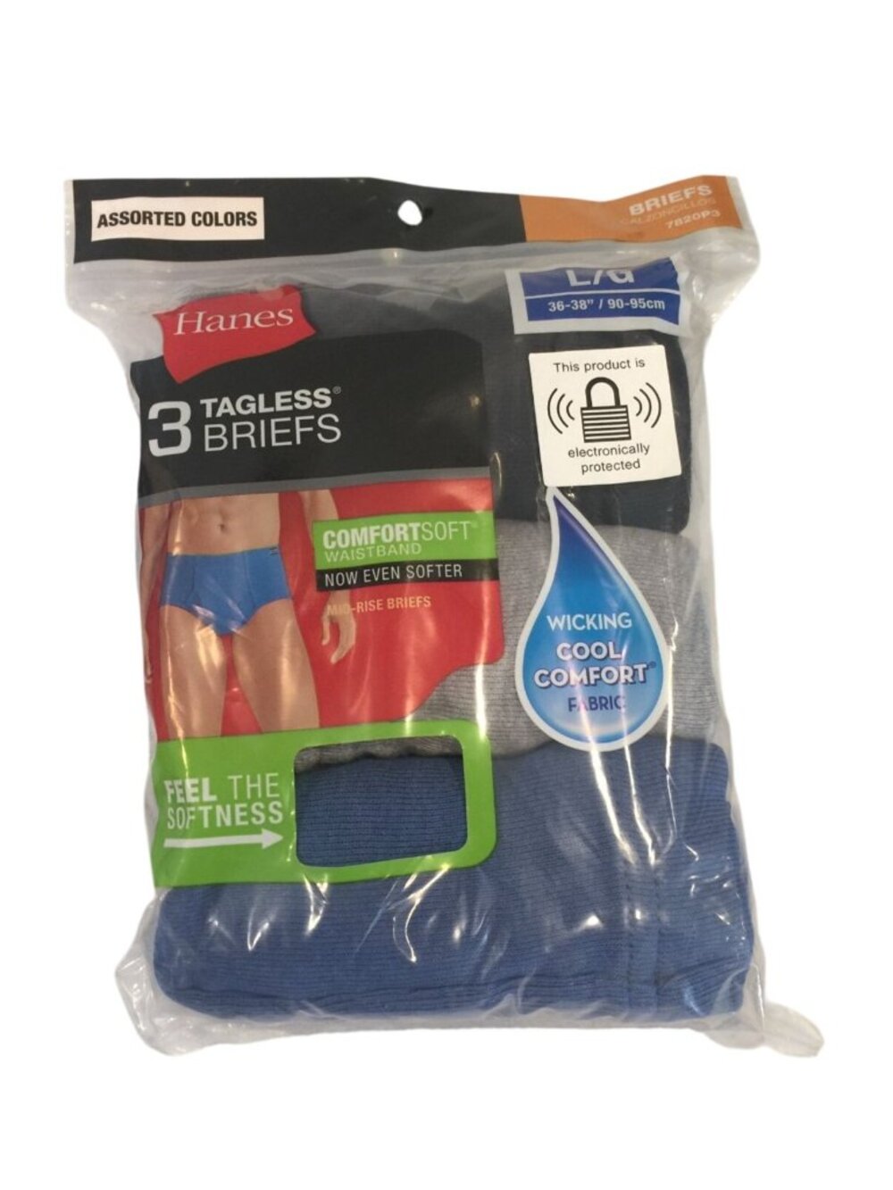 Hanes Men's Tagless Briefs Large 36-38" Blue Gray Black 3 Pairs